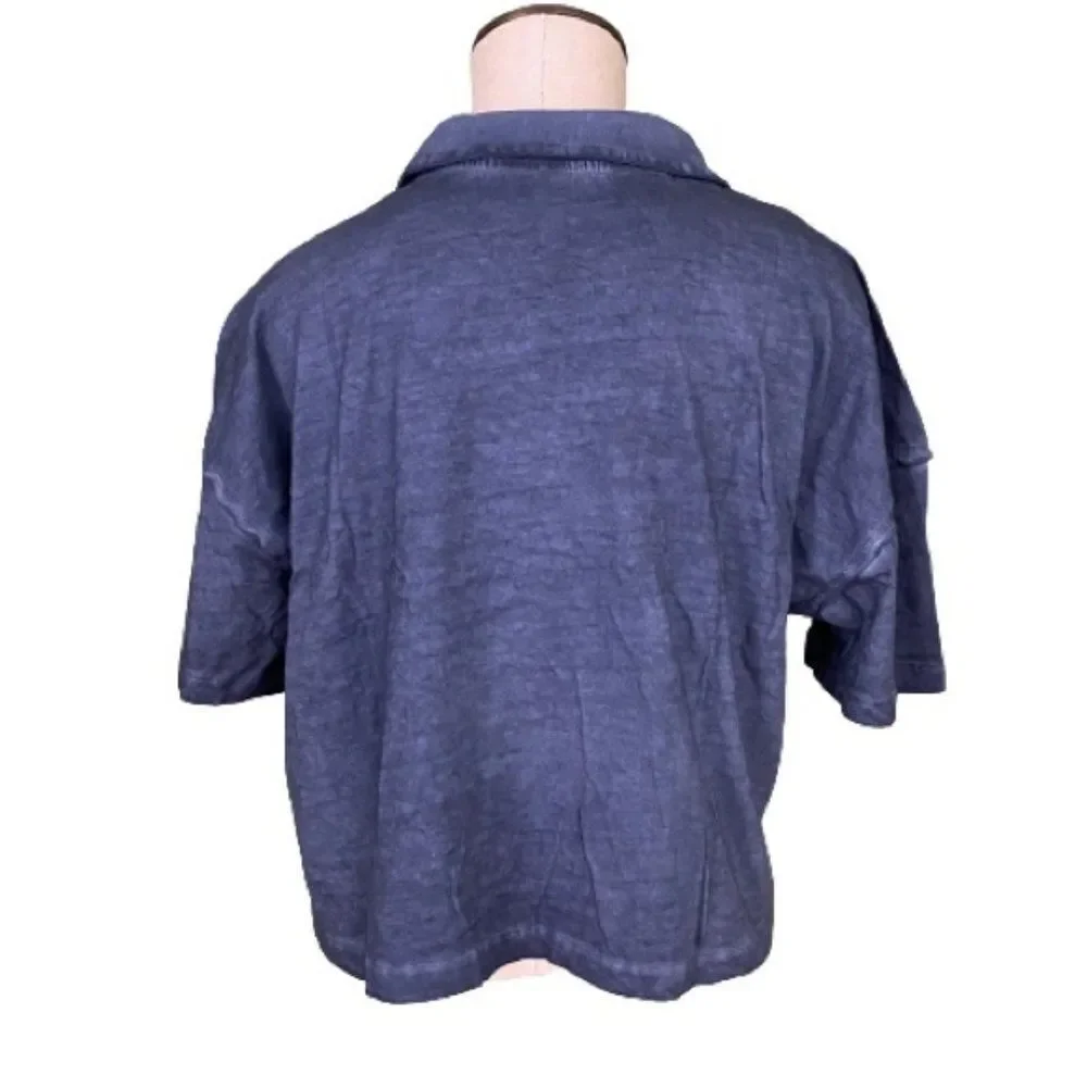 Free People Weekend Rush Short Sleeve Top Navy - Size Small - Picture 4 of 7